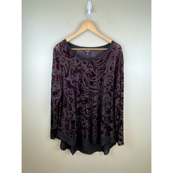 Simply Vera Wang Top Womens 1X Velvet Burnout Dark‎ Romantic Whimseygoth Fairy - Picture 1 of 7